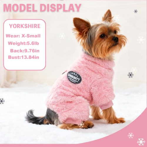 Dog Clothes for Small Dogs Fleece Dog Pajamas Winter Warm Thermal Soft Puppy Pjs Coat Stretchy Jumpsuit Doggie Pet Sweater Outfits Cat Apparel (Pink / X-Small)