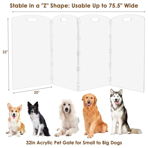 Modern Frame Clear Acrylic Freestanding Dog Gate (32" Height-4 Panel)