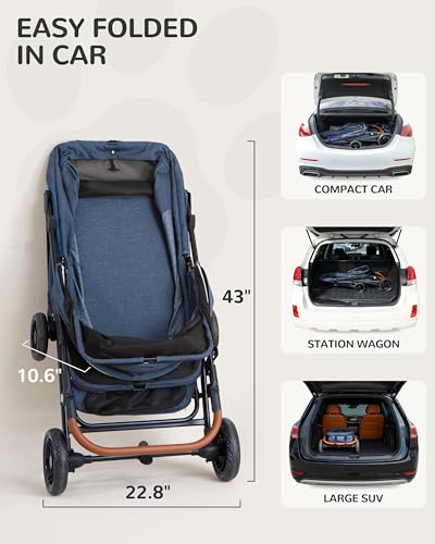 Dog Stroller for Large & Medium Dogs (Navy Blue)