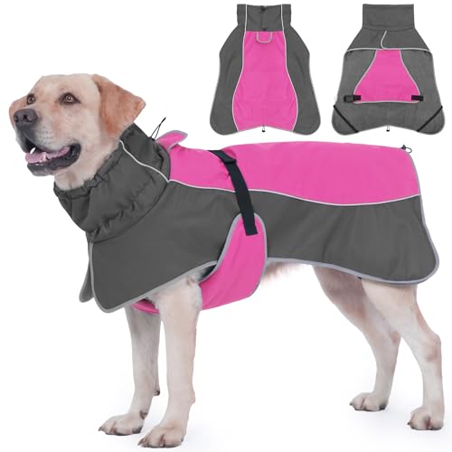 Dog Raincoat Waterproof Dog Coat with Polar Fleece Lining (Pink / Large)
