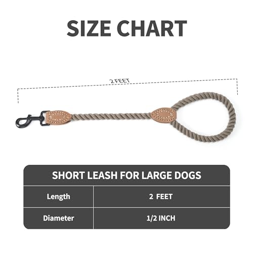 Dog Leash Braided Cotton Rope with Leather (Camel / 18 Inch-1/2")