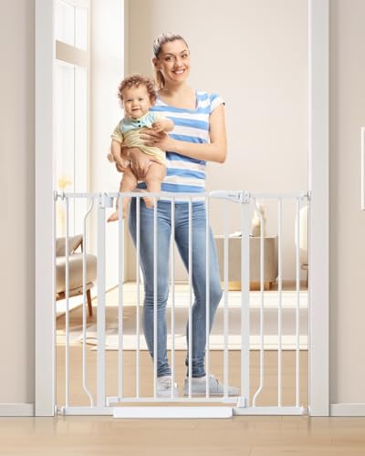 34" Tall Baby Gate No Drilling (White / 29-40"Wide, 34"Tall)