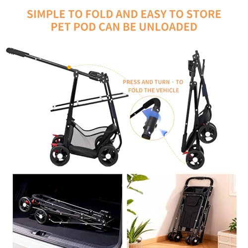 3-in-1 Pet Stroller for Small/Medium Dogs Cats,4 Wheels,Detachable Carrier Basket,Breathable Mesh,Storage Basket,Cup Holder,Weather Cover,Black (Black)