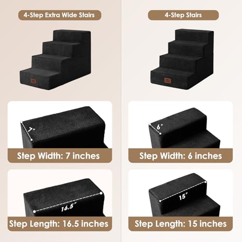 Dog Stairs for Bed 18" H (Black / Extra Wide 16.5" x 28" x 18")