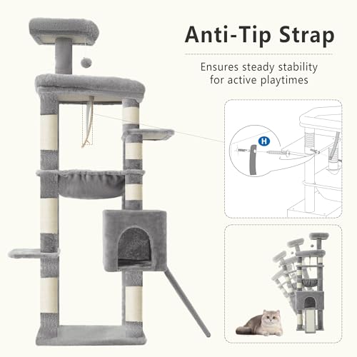 64.2" Heavy Duty Cat Tree for Large Cats with Wide Base HCT027W (64.2 inch / Light Gray)