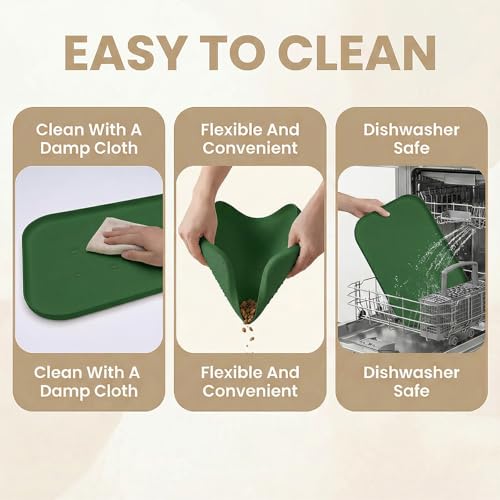Non Slip Silicone Dog Food Mat for Food and Water (45 x 30 cm / Dark Green)