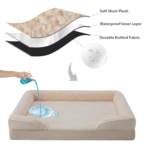Orthopedic Washable Dog Bed Large for Senior Dog Cozy Sleep (36.0"l X 27.0"w X 6.5"th / Beige)