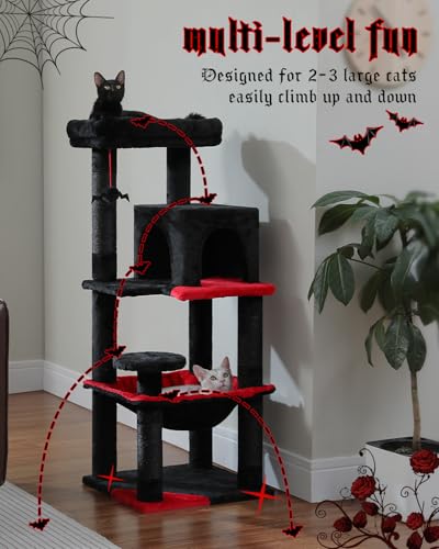 45.7" Gothic Cat Tree with Hammock (Black / 45.7in)