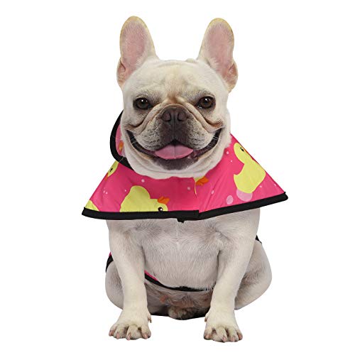 Dog Raincoat with Hood & Leash Hole S (Small / Ducks Pink)