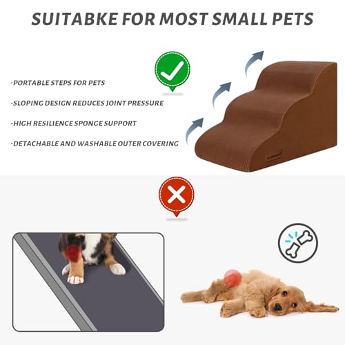 Dog Stairs for Small Dogs and Cats (Brown / Standard 3-Step 15.7"H)