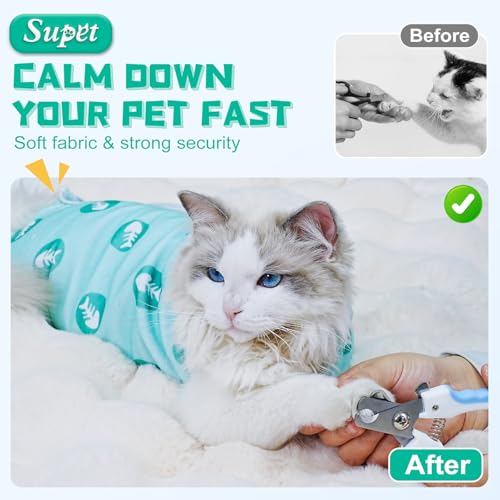 Cat Grooming Wrap for Nail Trimming (XL-31.5in ( Weight:＜ 25lbs ) / GreenBone)