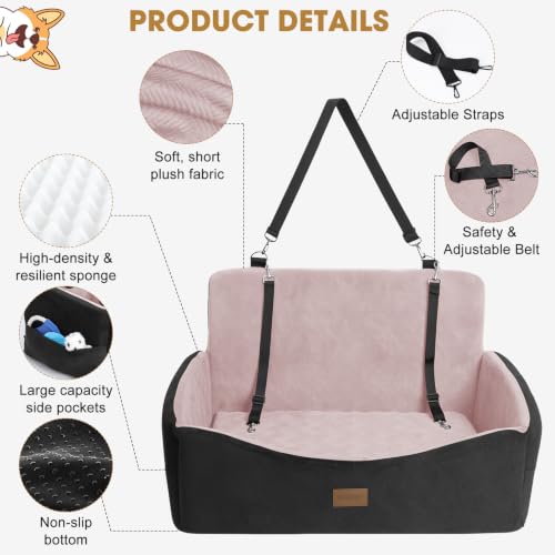Dog Car Seat for Large Medium Sized Dogs Under 55 lbs (Black Pink / Medium/Large)