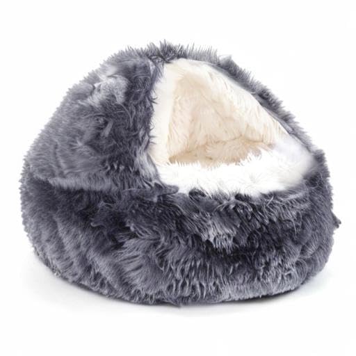 Hooded Donut Bed (Bandhnu Dark grey / Small 19.6'')