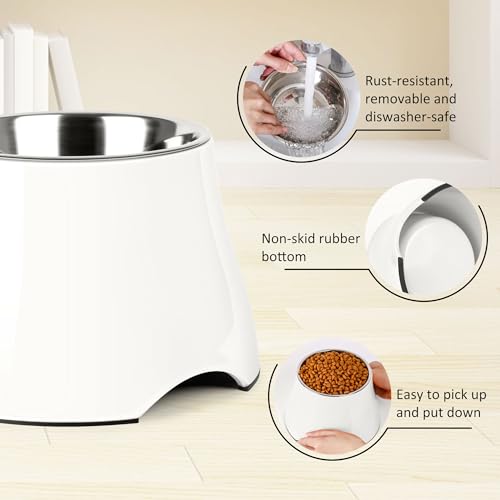 Dog Bowls Cone Friendly Non Slip Single Dog Bowl with Stainless Steel Inner (Medium(2 Cups) / White)