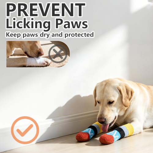 Anti Slip Dog Socks for Prevent Licking Paws & Hardwood Floor (Blue / Medium(6 Pack))