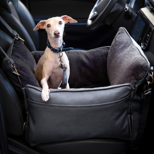 Small Dog Car Seat for Small Medium Pets with Harness Clip (Charcoal / Medium)
