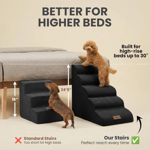Dog Stairs for High Beds (Black / Stairs 24.5"H)