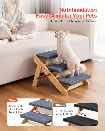 Wood Pet Stairs (Wood Color+Blue / 3-Step Foldable)