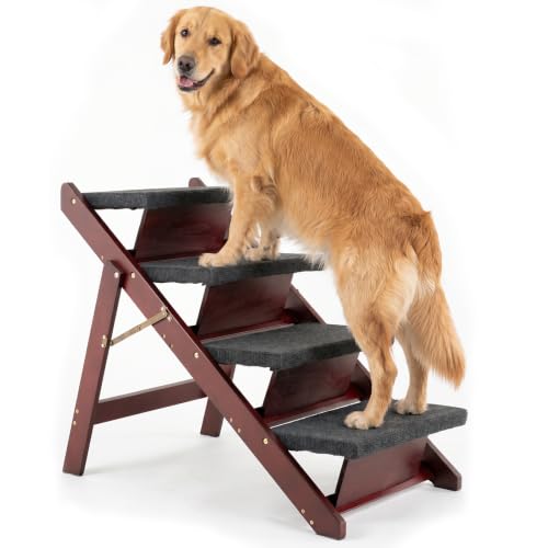 Wooden Pet Stairs (4 Steps – For Standard & High Beds (23–31 in) / 31.5" L x 17.2" W x 25.0" H)