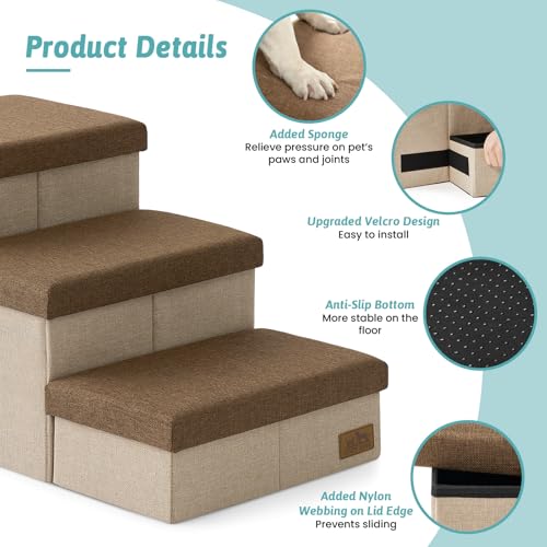 Dog Stairs with Storage (Brown / 32.5x17x17.7 inch)