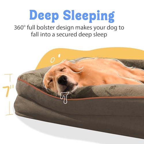 Orthopedic Waterproof Dog Bed for Medium and Large Dogs (Coffee / 36"L x 27"W x 7"Th)