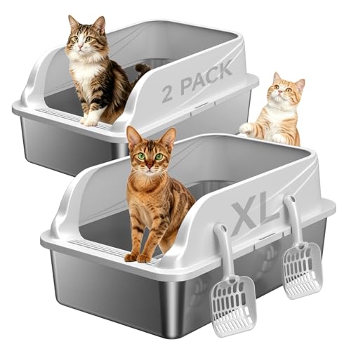 2PACK Stainless Steel Litter Boxes with Lid (Grey XL 2PACK)
