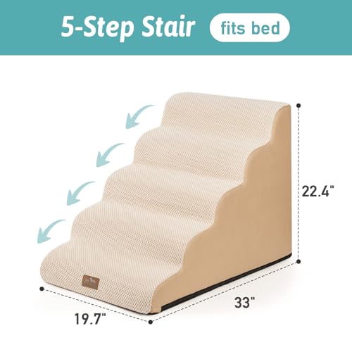 Extra Wide Dog Stair for Small Dog (Beige / Extra Wide:19.7"x33"x22.4")