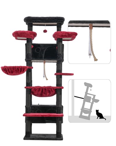 Cat Tree 74" Tower for Large Cats (74 inch / Black and red)