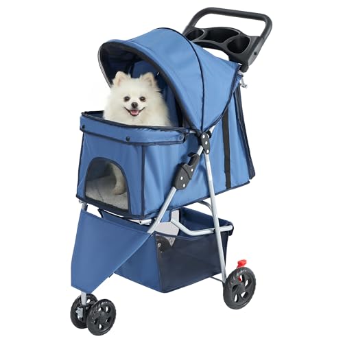 3 Wheels Pet Stroller for Small Dogs and Cats (Blue / 29.2"x17.7"x 39.4")