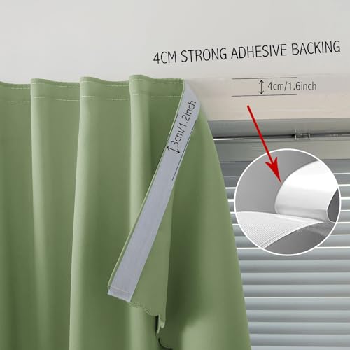 Instant Blackout Window Curtain with Reusable Adhesive (71"W x 72"L (Pack of 1) / Sage Green)