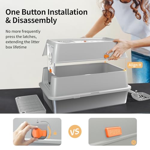 Stainless Steel Cat Litter Box with Removable Lid (Grey)