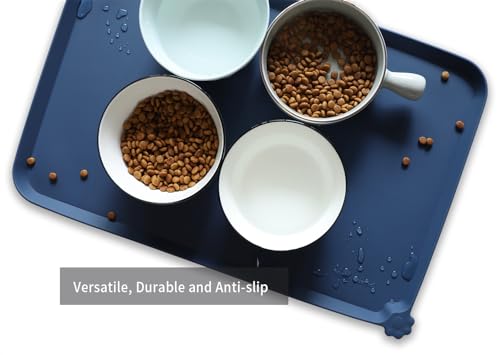 L Silicone Pet Food Mats with High Lips (22" x 14" / Indigo Ink)