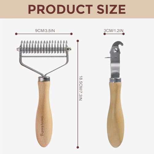 3-in-1 Professional Pet Shedding Dematting Comb - Deshedding Undercoat Rake for Dogs with Stainless Steel Blades Metal Pet Brush with Wood Handle Matted Hair Detangling Thinning and Shedding (Upgraded 3-in-1 Comb)