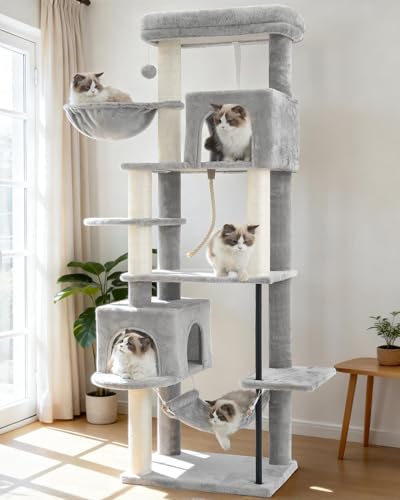 Cat Tree Cat Tower with Sturdy Steel Tube (70.5 inches / Light gray)