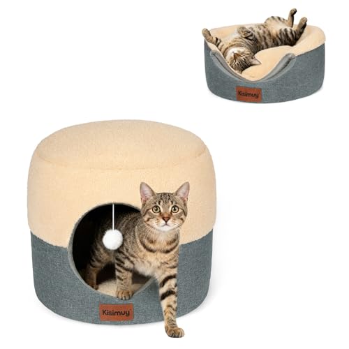 2-in-1 Foldable Cat Bed for Indoor Cats, Cat Cave & Sofa Bed (Grey / S-15.7"Lx15.7"Wx13"H)