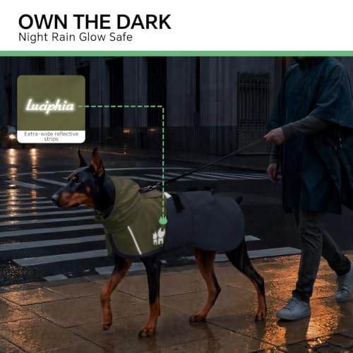 Dog Raincoat Adjustable Hooded Reflective Jacket with Pocket (Olive Navy / Large)