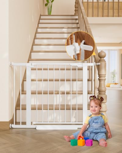 29.6 39.1 in Wide Baby Gate for Stairs and Doorways (White / 29.6-39.1"W x 28"H)
