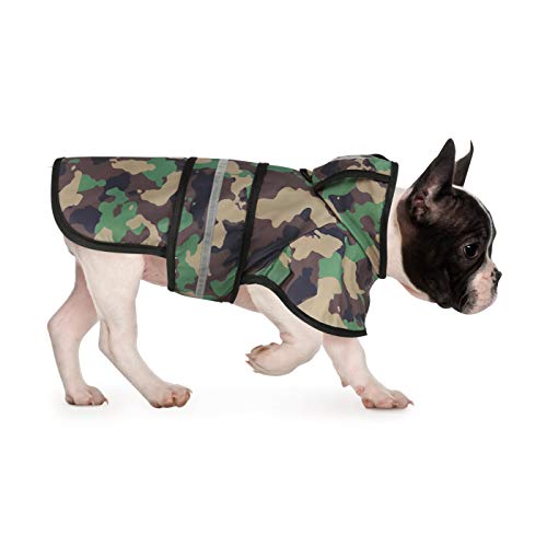 Dog Raincoat with Hood & Leash Hole S (Small / Green Camo)
