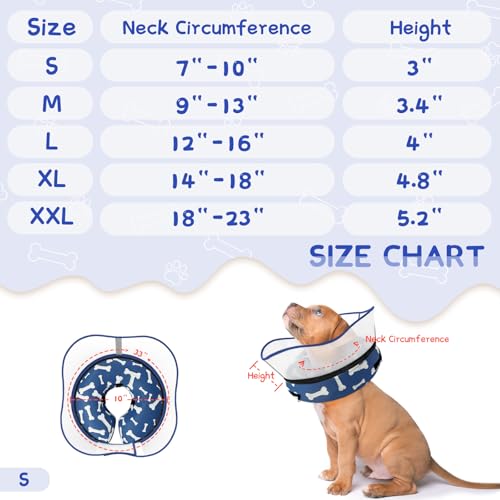 Raised Inflatable Dog Cone Collar to Stop Licking (T Bone Navy / S(Neck 7"-9.5"))