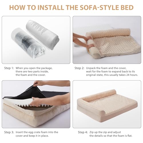 Orthopedic Washable Dog Bed (Beige / 36.0"l x 27.0"w x 6.5"th)