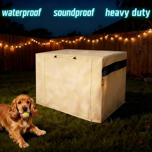 36 Inch Dog Crate Cover with Mesh (36.0"L x 23.0"W x 25.0"H / Beige)