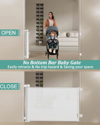 50 inch Reinforced Retractable Baby Gates 34 inch Tall (White / 34" Tall x 50" Wide)