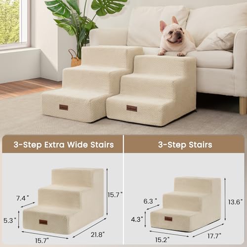 Dog Stairs for Small Dogs & Cats (Beige / 3-Step 13.6" H)