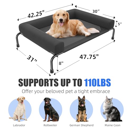 Elevated Dog Bed for Large Dogs with Bolsters (Black / 47.75"L x 31"W x 8"H)