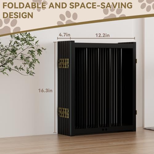 16" Freestanding Short Dog Gate for Small Dogs (Black-16"h / Up to 72" W, 6 Panels)