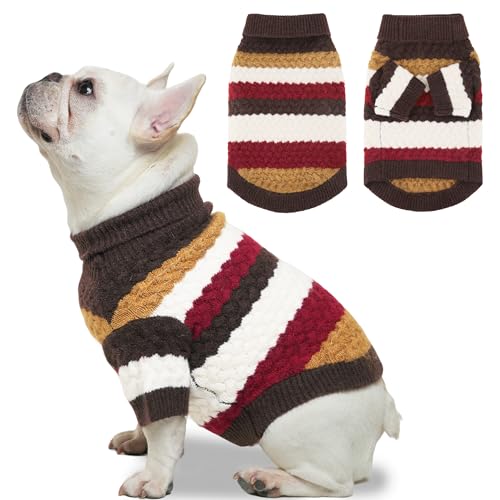 Dog Sweater Pet Cable Knitted Turtleneck Sweater for Small Medium Dogs Boy Girl (Brown / Medium)