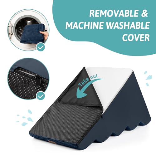 Wide Dog Stair for Small Dog 22.6" H (Navy Blue / Wide:17.7"x33"x22.6")