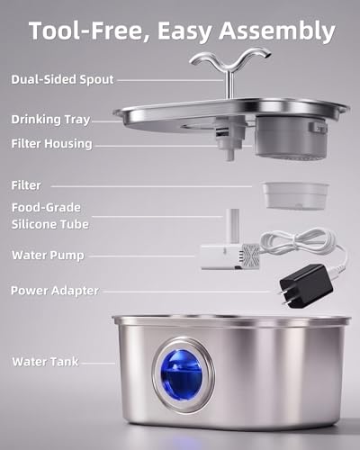 3.2L 108oz Stainless Steel Cat Water Fountain Pet Fountain