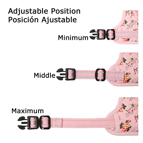 Dog Harness No Pull Adjustable Padded Reflective Harness for Small Medium Large Dogs with Handle for Walking Training (L / Flower-Pink)