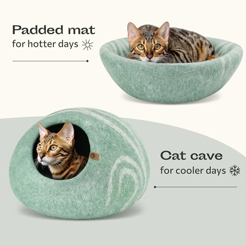 Cat Cave Merino Wool Bed for Indoor Cats (Pistachio / Large)